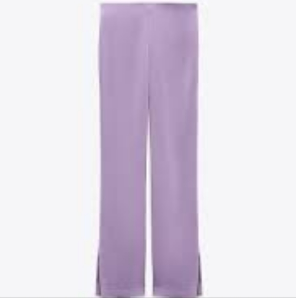 Zara flare satin effects pants side slit lilac size M BNWT - Picture 2 of 3